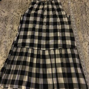 LOFT Black and White Plaid Button-Up Dress